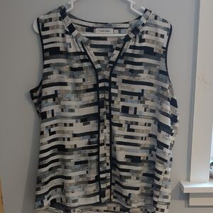 Calvin Klein Black, White & Gray Geometric Print Sleeveless Camisole